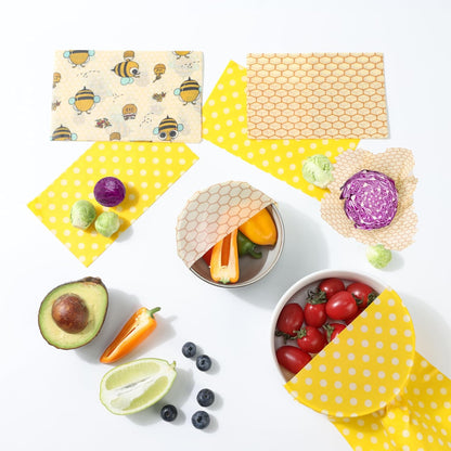 Reusable Beeswax Food Wraps Set - (S,M,L) for Bread, Sandwiches, Cheese & Bowl Covers | Food Storage | Organic, Zero Waste, Plastic and Silicone Free