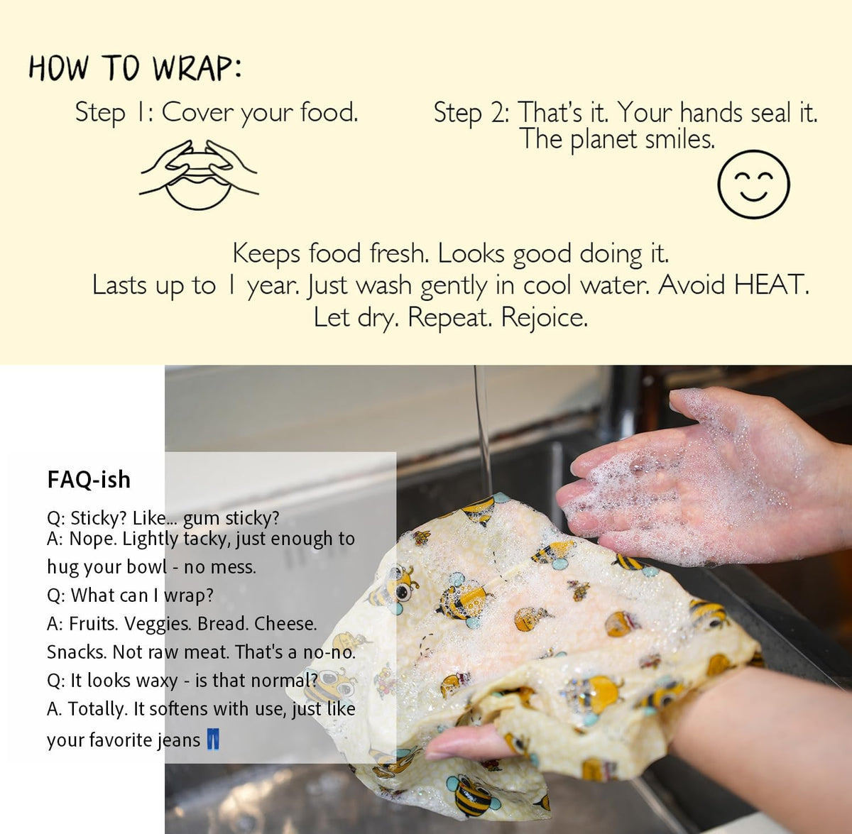 Reusable Beeswax Food Wraps Set - (S,M,L) for Bread, Sandwiches, Cheese & Bowl Covers | Food Storage | Organic, Zero Waste, Plastic and Silicone Free