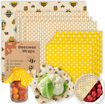 Reusable Beeswax Food Wraps Set - (S,M,L) for Bread, Sandwiches, Cheese & Bowl Covers | Food Storage | Organic, Zero Waste, Plastic and Silicone Free
