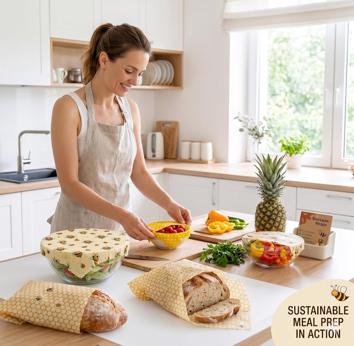 Reusable Beeswax Food Wraps Set - (S,M,L) for Bread, Sandwiches, Cheese & Bowl Covers | Food Storage | Organic, Zero Waste, Plastic and Silicone Free