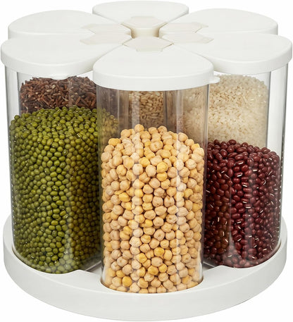 6 Grids Rotating Cereal Dispenser Countertop, 7 lbs Rice Dispenser