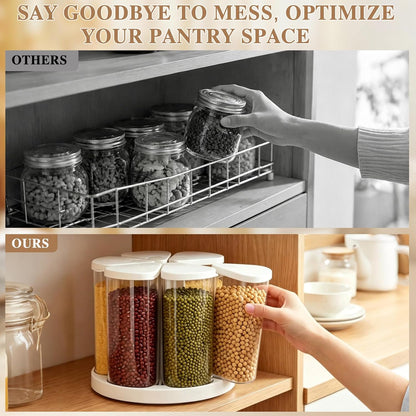 6 Grids Rotating Cereal Dispenser Countertop, 7 lbs Rice Dispenser
