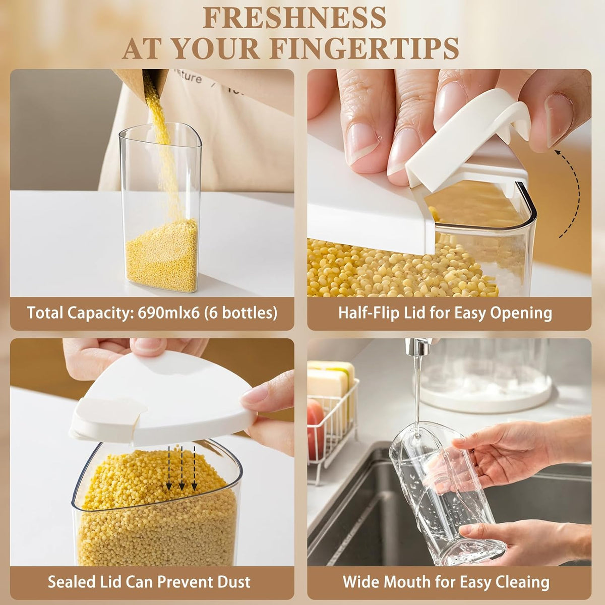 6 Grids Rotating Cereal Dispenser Countertop, 7 lbs Rice Dispenser