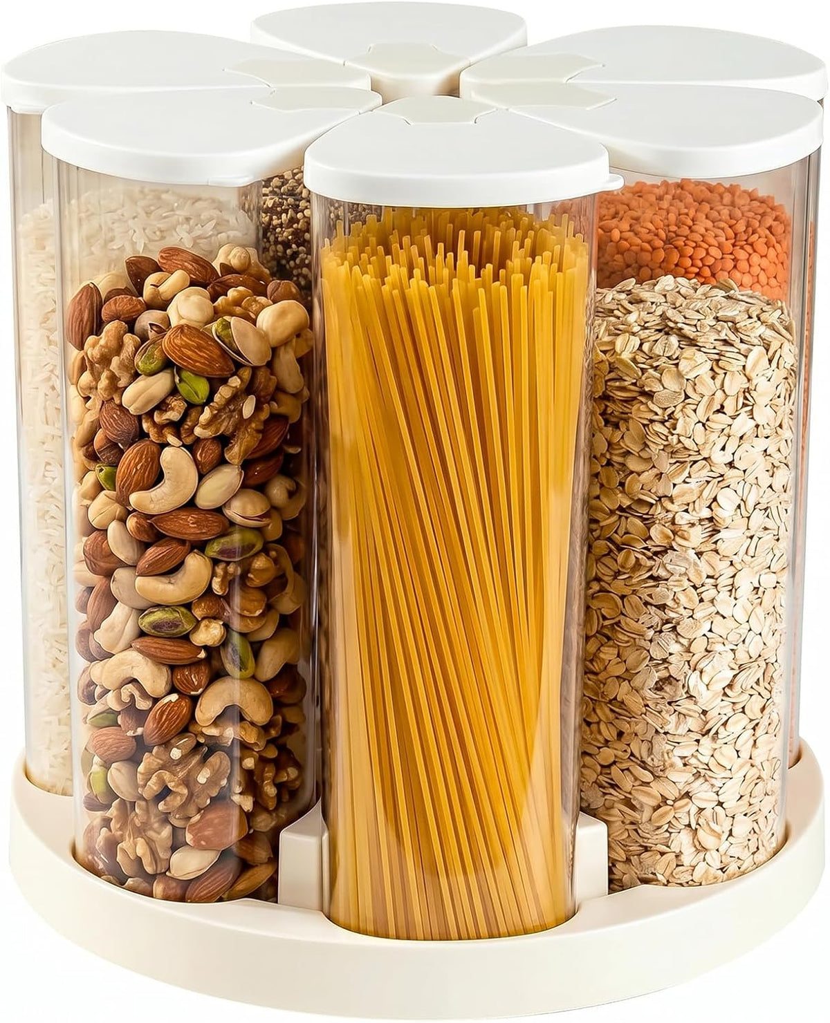 6 Grids Rotating Cereal Dispenser Countertop, 7 lbs Rice Dispenser