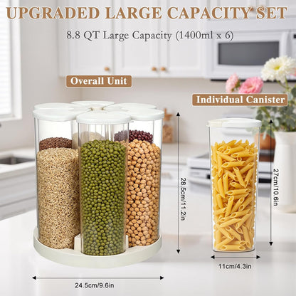 6 Grids Rotating Cereal Dispenser Countertop, 7 lbs Rice Dispenser