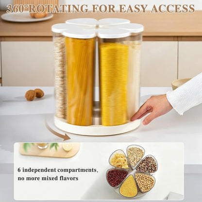 6 Grids Rotating Cereal Dispenser Countertop, 7 lbs Rice Dispenser