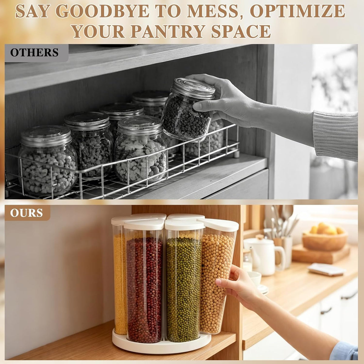 6 Grids Rotating Cereal Dispenser Countertop, 7 lbs Rice Dispenser