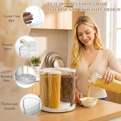 6 Grids Rotating Cereal Dispenser Countertop, 7 lbs Rice Dispenser