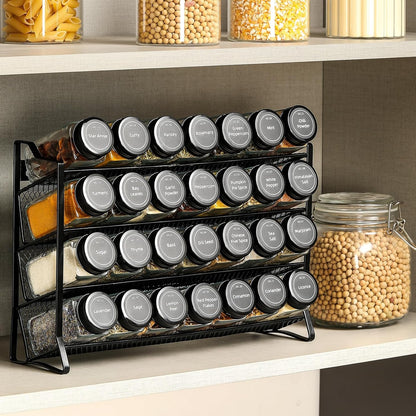 Spice Rack Organizer with 28 Empty Spice Jars with Silver Lids, Funnel, Labels - Seasoning Organizer for Countertop, Cabinet, Kitchen, Pantry