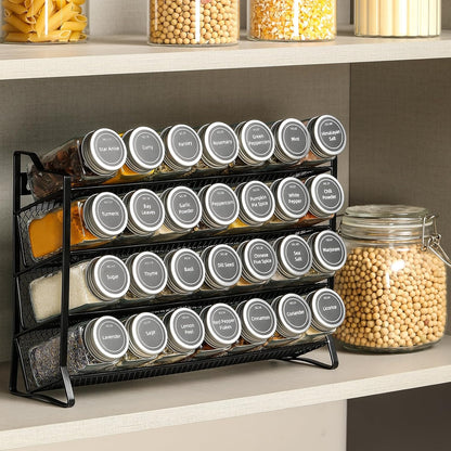 Spice Rack Organizer with 28 Empty Spice Jars with Silver Lids, Funnel, Labels - Seasoning Organizer for Countertop, Cabinet, Kitchen, Pantry