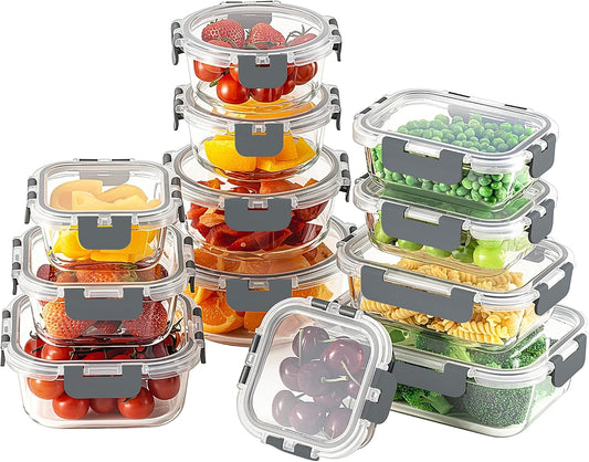 24pc Glass Food Storage Containers with Lids，Glass Meal Prep Containers