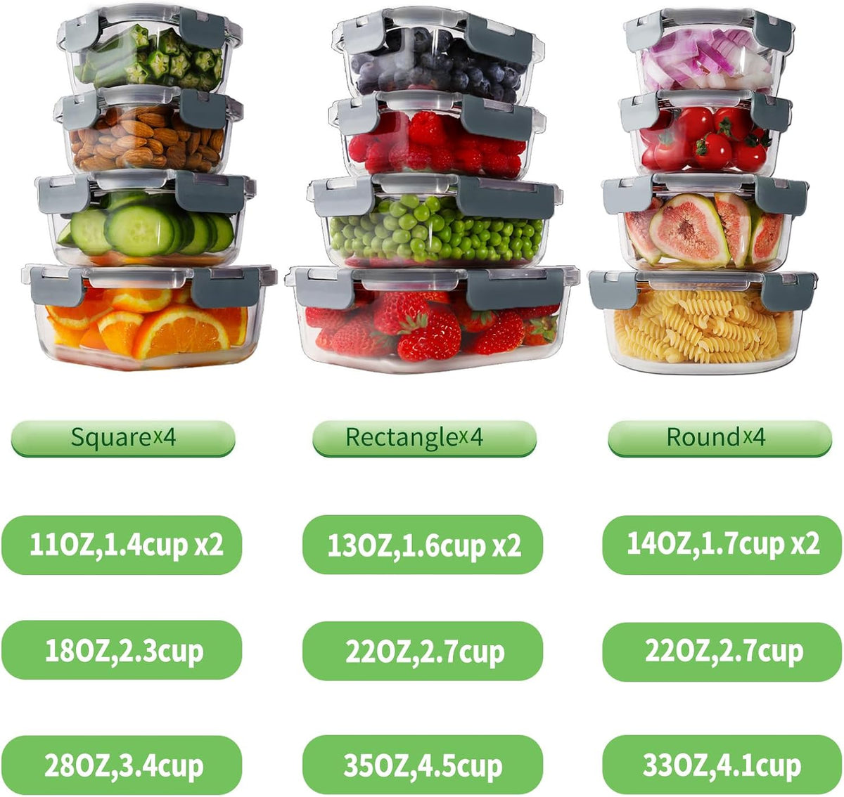 24pc Glass Food Storage Containers with Lids，Glass Meal Prep Containers
