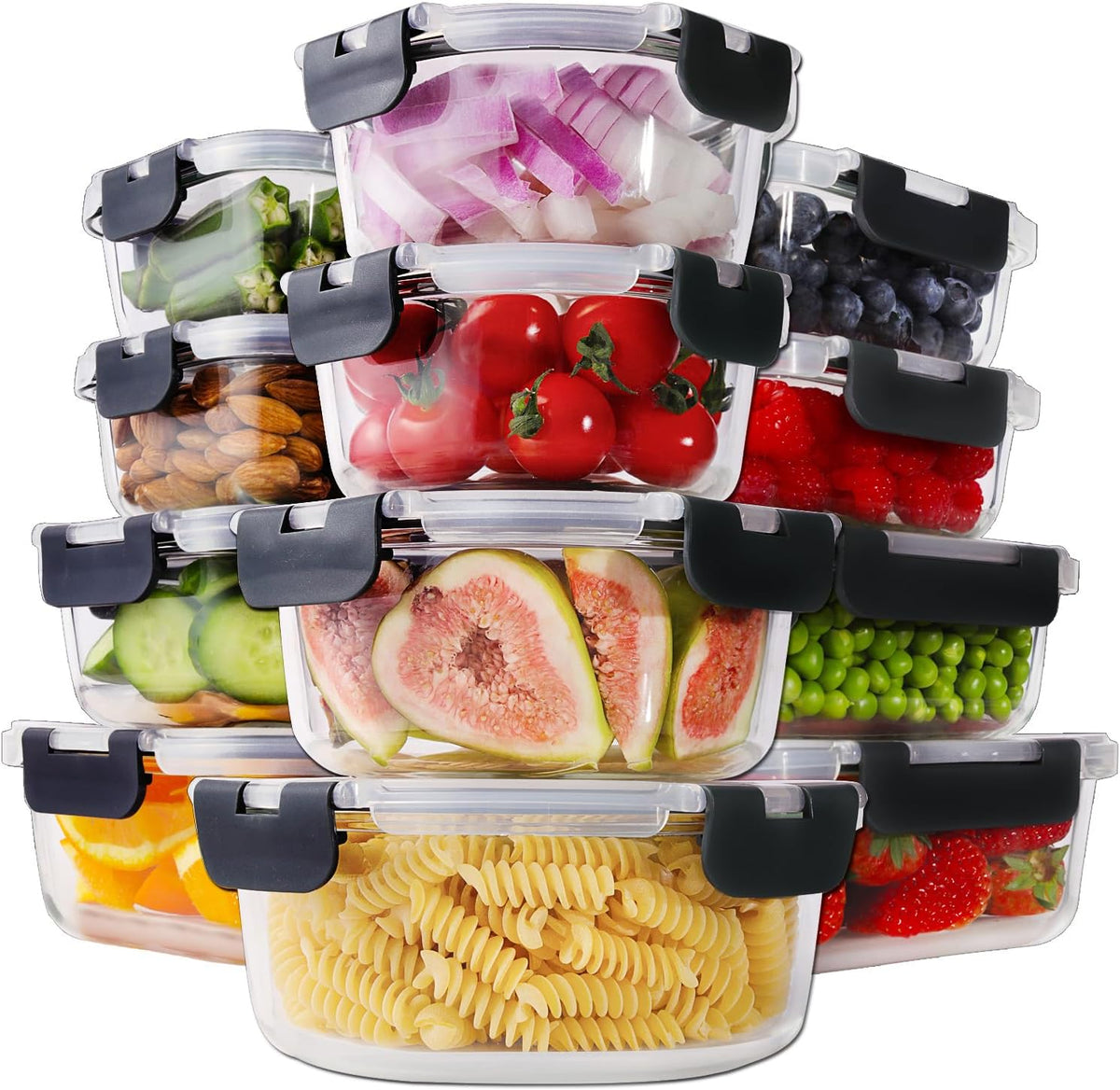24pc Glass Food Storage Containers with Lids，Glass Meal Prep Containers