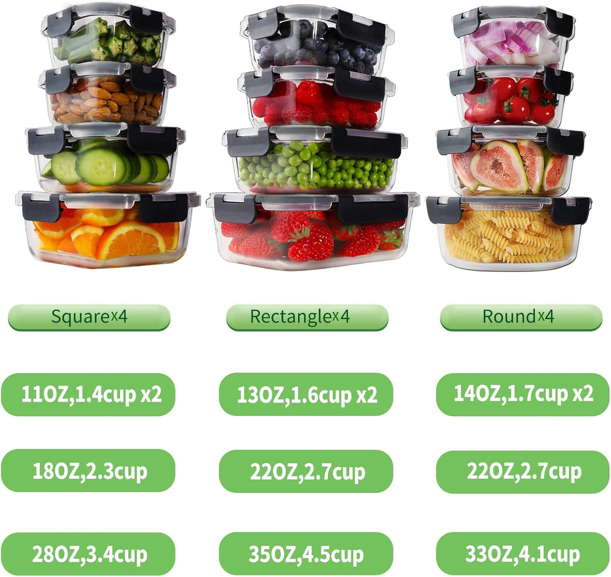 24pc Glass Food Storage Containers with Lids，Glass Meal Prep Containers