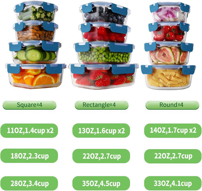 24pc Glass Food Storage Containers with Lids，Glass Meal Prep Containers