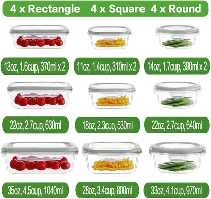 24pc Glass Food Storage Containers with Lids，Glass Meal Prep Containers