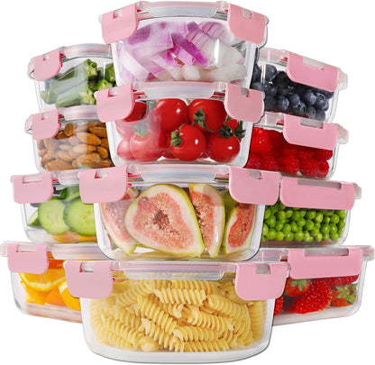 24pc Glass Food Storage Containers with Lids，Glass Meal Prep Containers