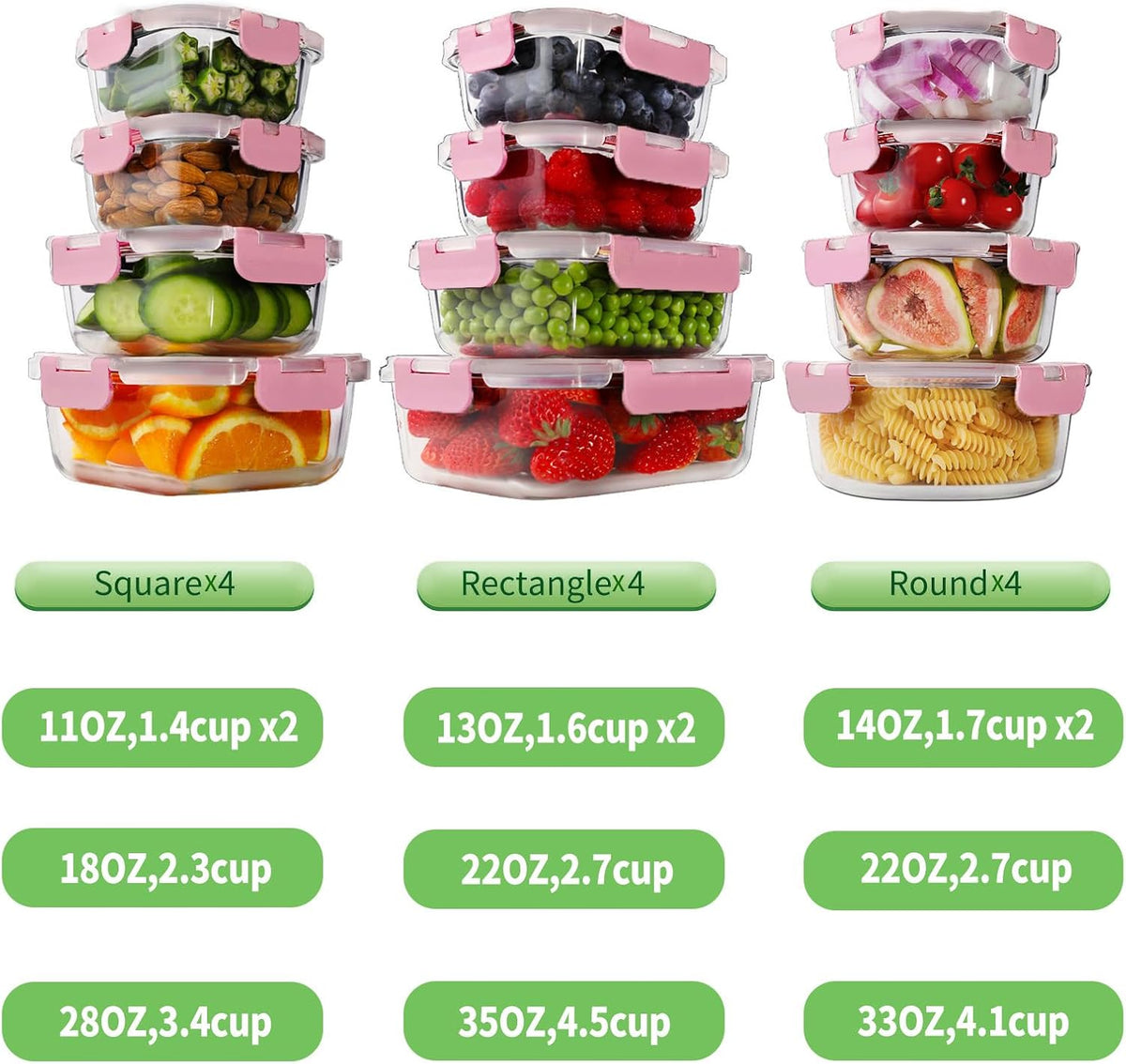 24pc Glass Food Storage Containers with Lids，Glass Meal Prep Containers
