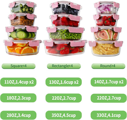 24pc Glass Food Storage Containers with Lids，Glass Meal Prep Containers