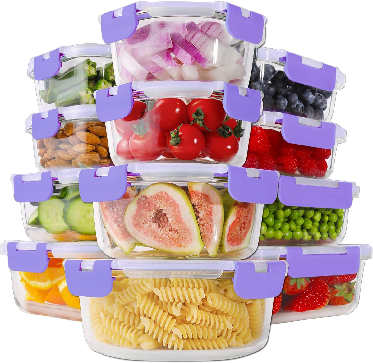 24pc Glass Food Storage Containers with Lids，Glass Meal Prep Containers