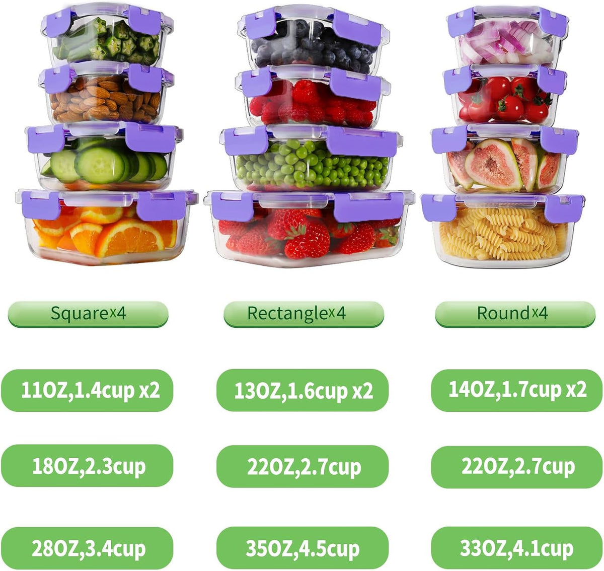 24pc Glass Food Storage Containers with Lids，Glass Meal Prep Containers