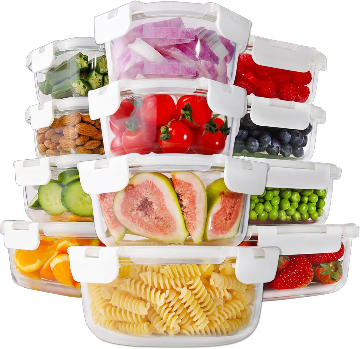 24pc Glass Food Storage Containers with Lids，Glass Meal Prep Containers