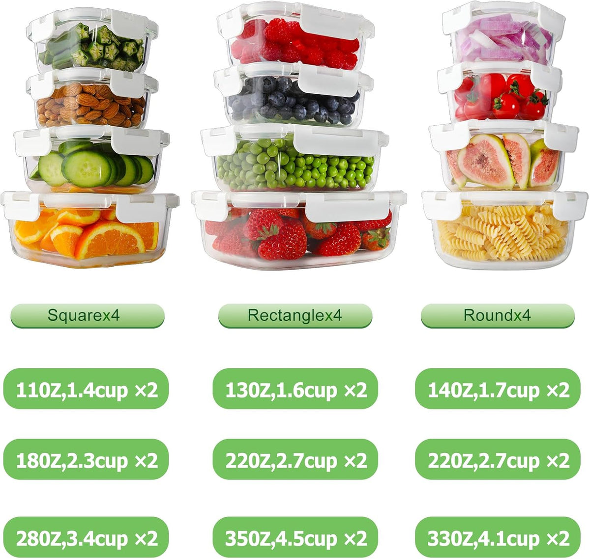 24pc Glass Food Storage Containers with Lids，Glass Meal Prep Containers