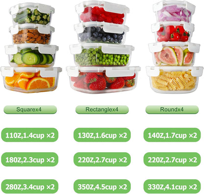 24pc Glass Food Storage Containers with Lids，Glass Meal Prep Containers