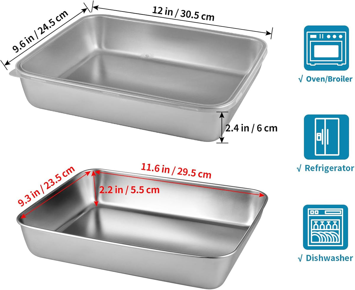 3 Pcs (118oz) Stainless Steel Food Containers with Clear Lids, 12" x 9.6" Large Stackable Snack Storage Boxes, Deli Meat Keeper for Refrigerator or Picnic, BBQ Party
