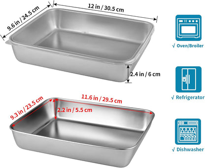 3 Pcs (118oz) Stainless Steel Food Containers with Clear Lids, 12" x 9.6" Large Stackable Snack Storage Boxes, Deli Meat Keeper for Refrigerator or Picnic, BBQ Party