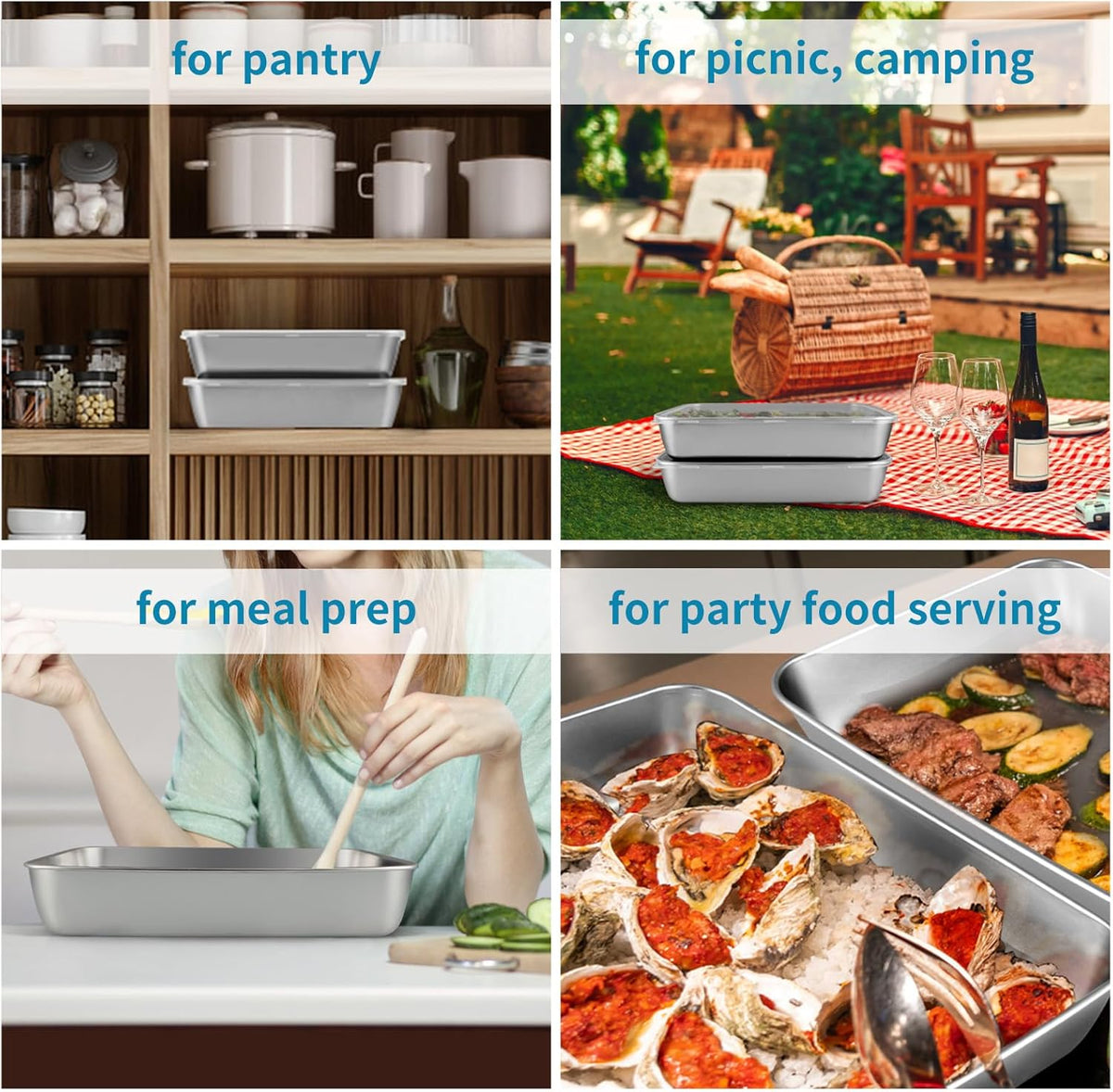 3 Pcs (118oz) Stainless Steel Food Containers with Clear Lids, 12" x 9.6" Large Stackable Snack Storage Boxes, Deli Meat Keeper for Refrigerator or Picnic, BBQ Party