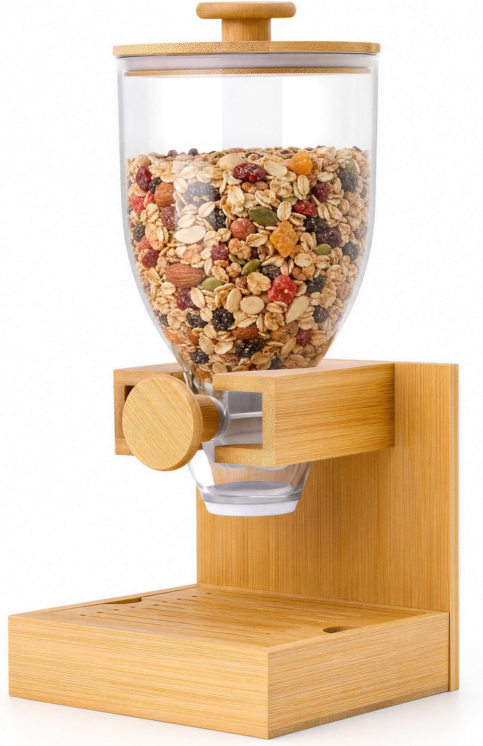 3.5L Large Capacity Cereal Dispenser Countertop, Airtight Cereal Containers Storage with Natural Bamboo Base & Lid, Single Pack Dry Food Dispenser for Cereal, Grains, Nuts, Kitchen & Pantry