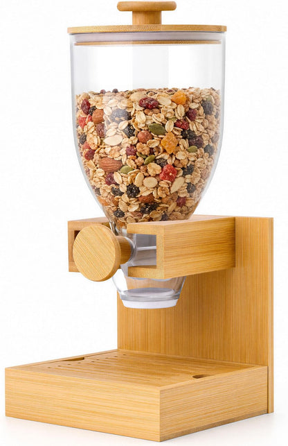 3.5L Large Capacity Cereal Dispenser Countertop, Airtight Cereal Containers Storage with Natural Bamboo Base & Lid, Single Pack Dry Food Dispenser for Cereal, Grains, Nuts, Kitchen & Pantry