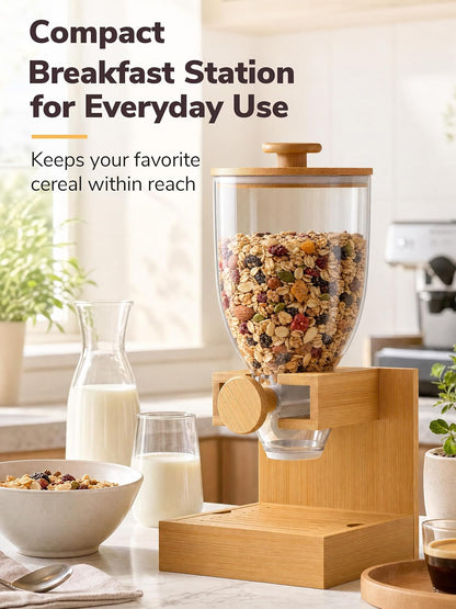 3.5L Large Capacity Cereal Dispenser Countertop, Airtight Cereal Containers Storage with Natural Bamboo Base & Lid, Single Pack Dry Food Dispenser for Cereal, Grains, Nuts, Kitchen & Pantry
