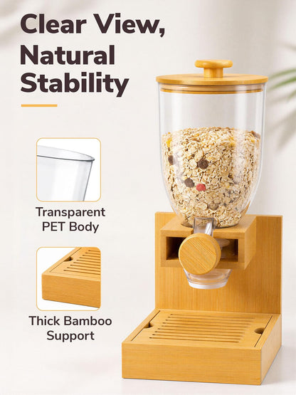 3.5L Large Capacity Cereal Dispenser Countertop, Airtight Cereal Containers Storage with Natural Bamboo Base & Lid, Single Pack Dry Food Dispenser for Cereal, Grains, Nuts, Kitchen & Pantry
