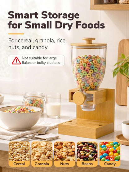 3.5L Large Capacity Cereal Dispenser Countertop, Airtight Cereal Containers Storage with Natural Bamboo Base & Lid, Single Pack Dry Food Dispenser for Cereal, Grains, Nuts, Kitchen & Pantry