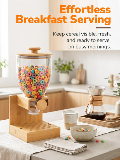 3.5L Large Capacity Cereal Dispenser Countertop, Airtight Cereal Containers Storage with Natural Bamboo Base & Lid, Single Pack Dry Food Dispenser for Cereal, Grains, Nuts, Kitchen & Pantry