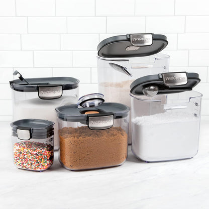 + Airtight Food Storage Container Set – Clear Plastic Flour and Sugar Canister Set with Magnetic Accessories for Kitchen Organization (Grey)