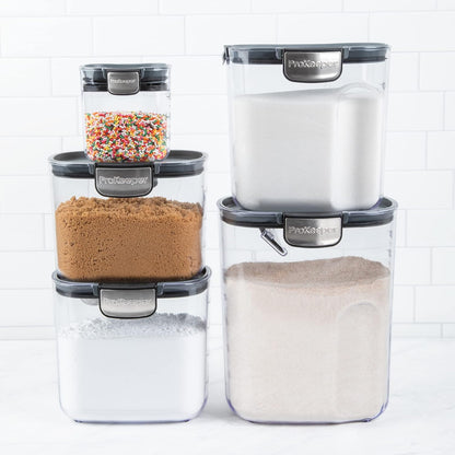 + Airtight Food Storage Container Set – Clear Plastic Flour and Sugar Canister Set with Magnetic Accessories for Kitchen Organization (Grey)