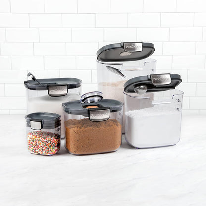 + Airtight Food Storage Container Set – Clear Plastic Flour and Sugar Canister Set with Magnetic Accessories for Kitchen Organization (Grey)