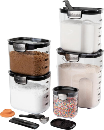 + Airtight Food Storage Container Set – Clear Plastic Flour and Sugar Canister Set with Magnetic Accessories for Kitchen Organization (Grey)