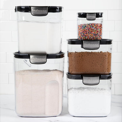 + Airtight Food Storage Container Set – Clear Plastic Flour and Sugar Canister Set with Magnetic Accessories for Kitchen Organization (Grey)