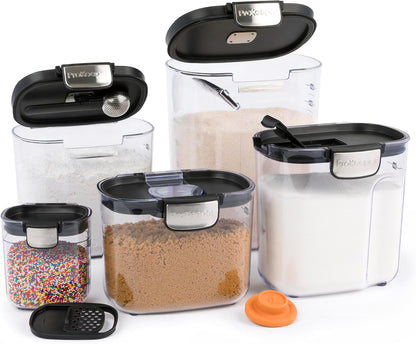 + Airtight Food Storage Container Set – Clear Plastic Flour and Sugar Canister Set with Magnetic Accessories for Kitchen Organization (Grey)