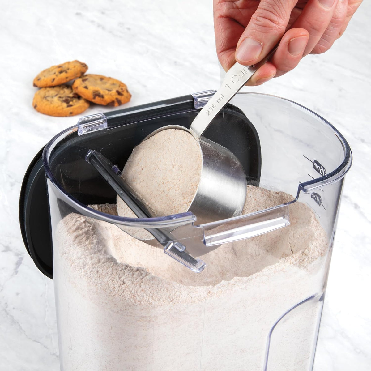 + Airtight Food Storage Container Set – Clear Plastic Flour and Sugar Canister Set with Magnetic Accessories for Kitchen Organization (Grey)