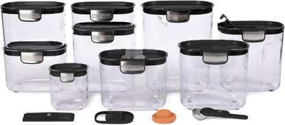 + Airtight Food Storage Container Set – Clear Plastic Flour and Sugar Canister Set with Magnetic Accessories for Kitchen Organization (Grey)