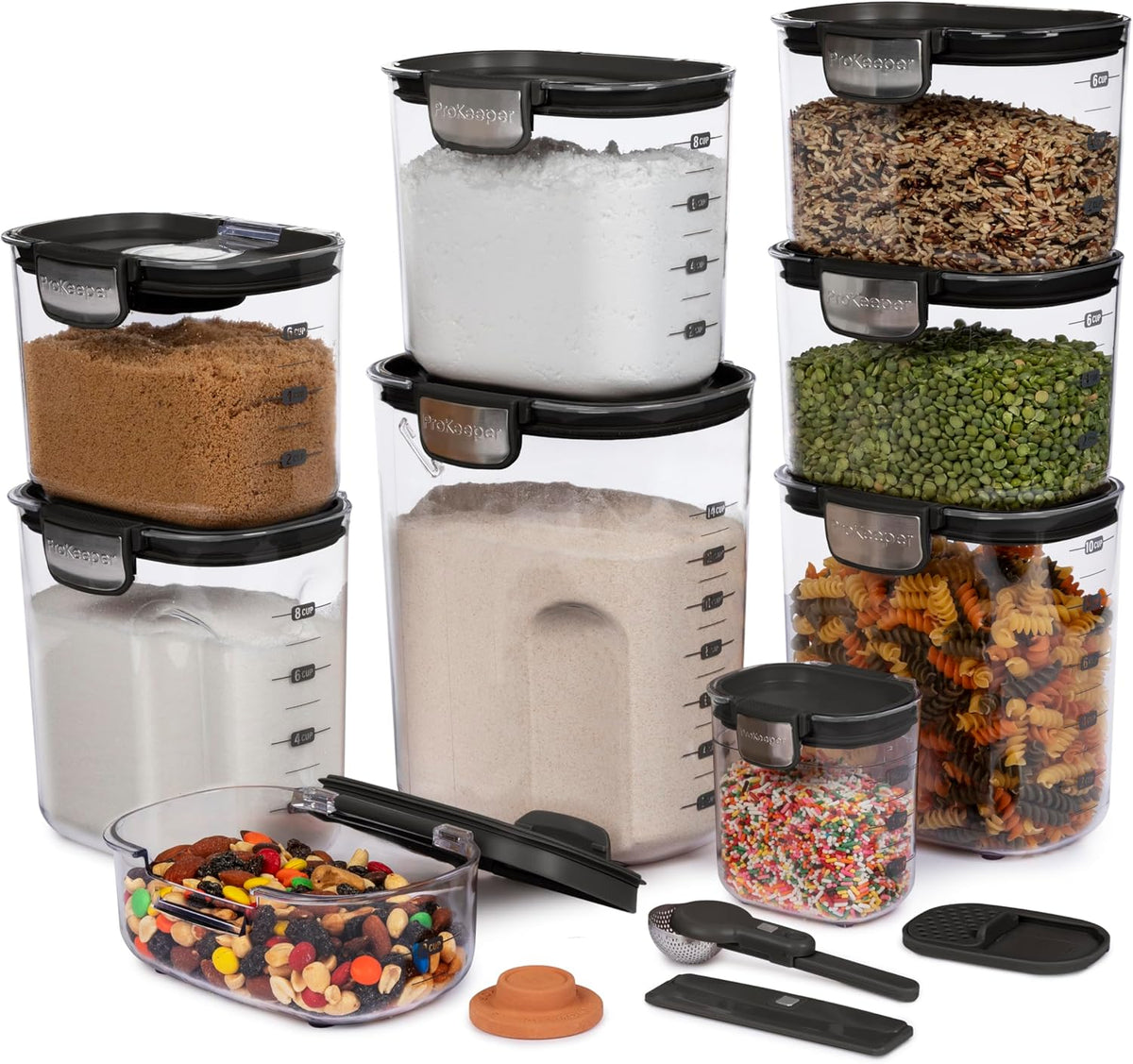 + Airtight Food Storage Container Set – Clear Plastic Flour and Sugar Canister Set with Magnetic Accessories for Kitchen Organization (Grey)