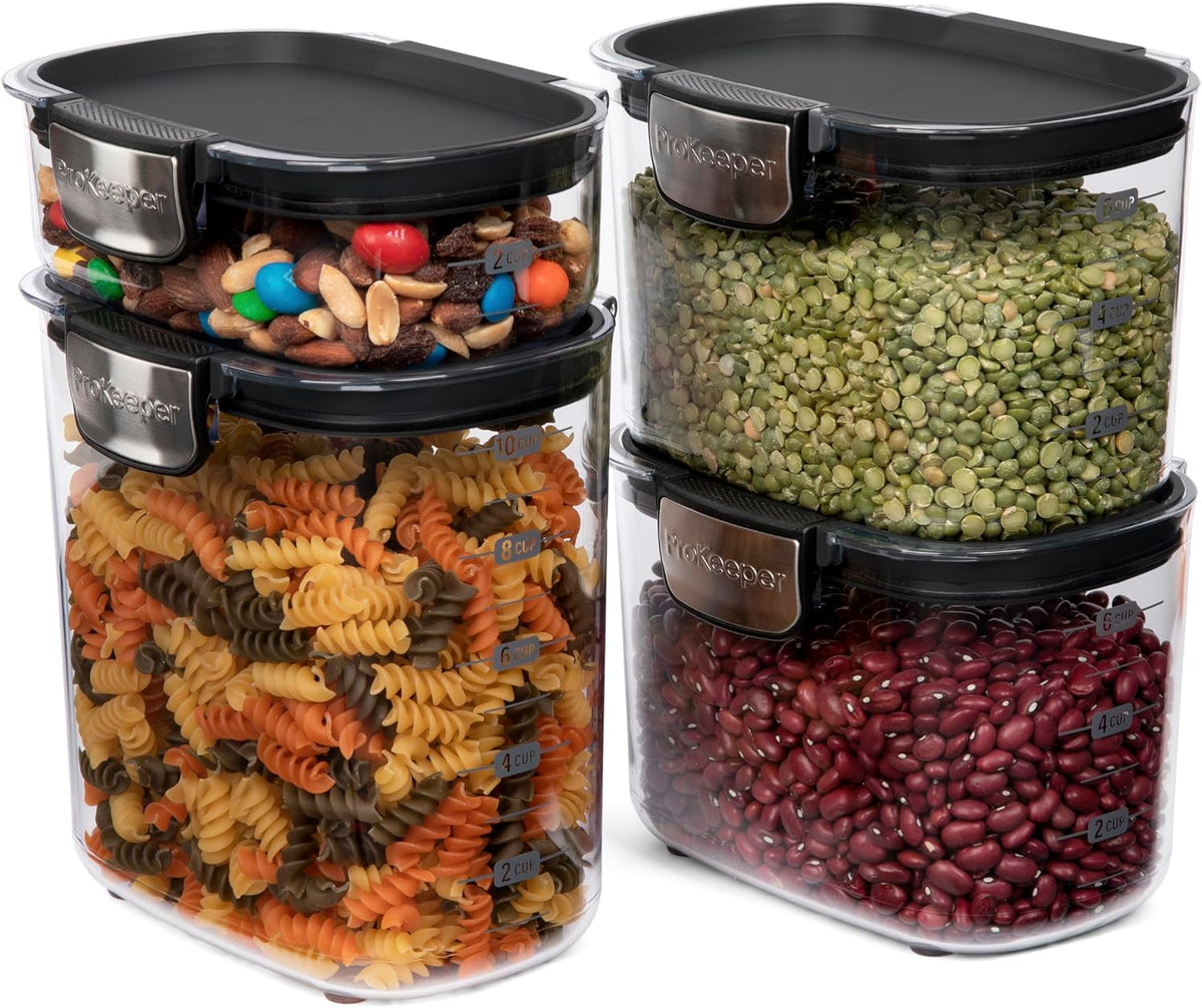 + Airtight Food Storage Container Set – Clear Plastic Flour and Sugar Canister Set with Magnetic Accessories for Kitchen Organization (Grey)