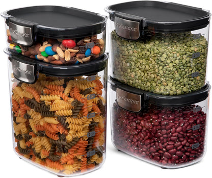 + Airtight Food Storage Container Set – Clear Plastic Flour and Sugar Canister Set with Magnetic Accessories for Kitchen Organization (Grey)