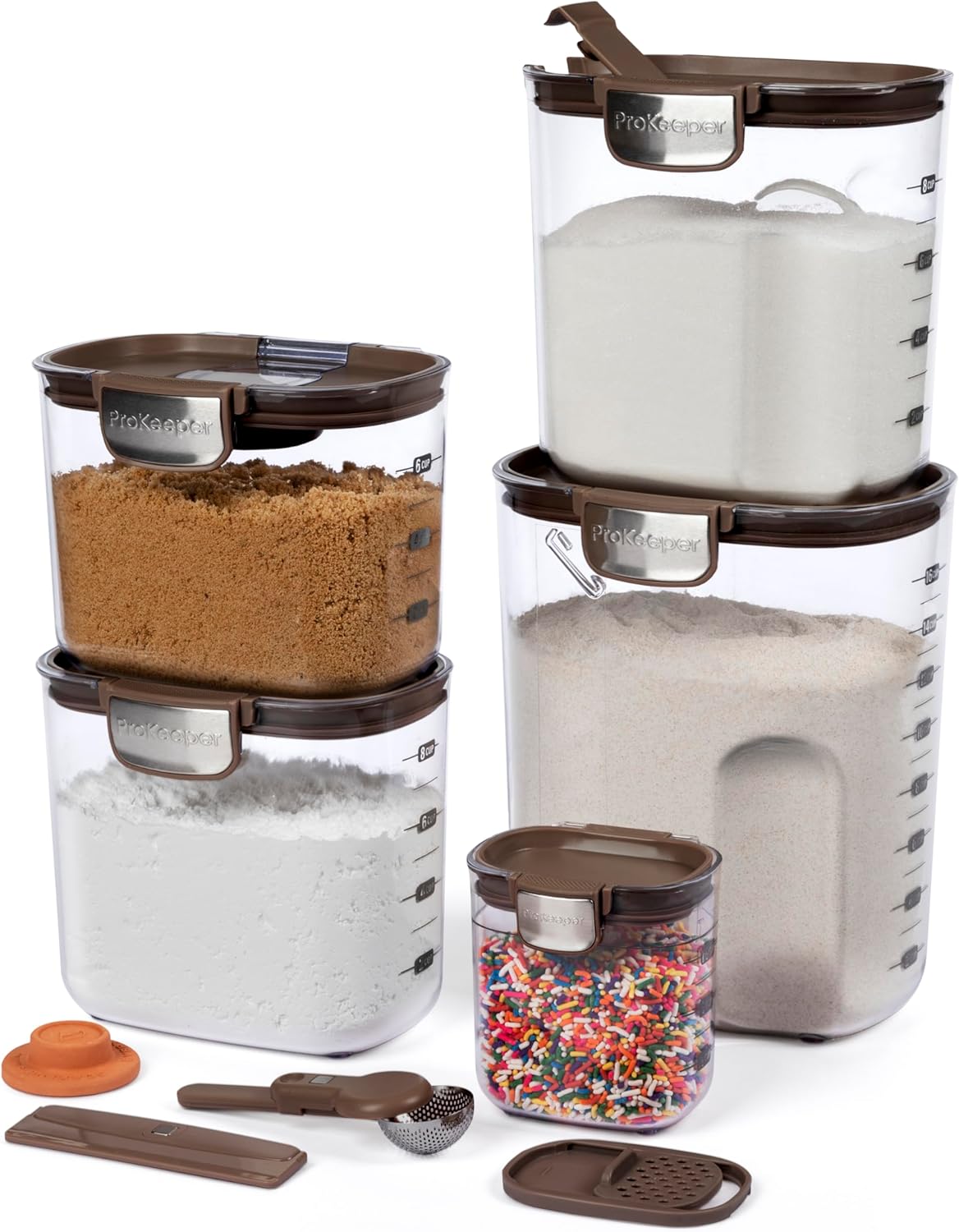 + Airtight Food Storage Container Set – Clear Plastic Flour and Sugar Canister Set with Magnetic Accessories for Kitchen Organization (Grey)