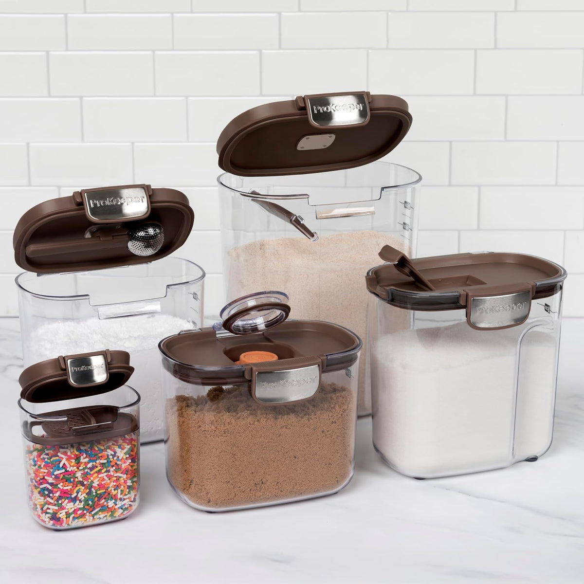 + Airtight Food Storage Container Set – Clear Plastic Flour and Sugar Canister Set with Magnetic Accessories for Kitchen Organization (Grey)
